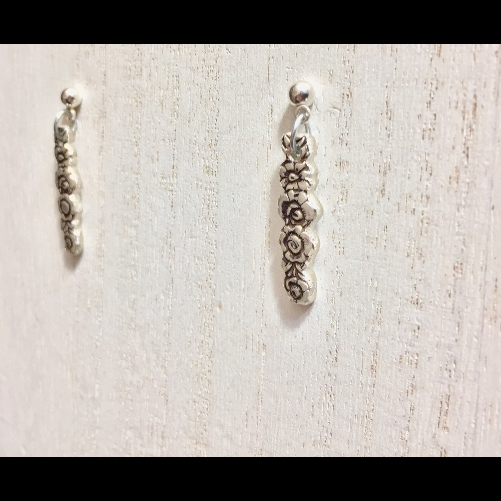 Sterling Silver Plate Spoon Earrings Studs Floral - Picture 6 of 8